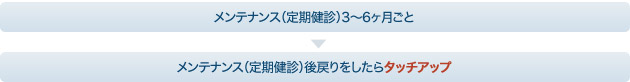 メンテナンス（定期健診）3～6ヶ月ごと→メンテナンス（定期健診）後戻りをしたらタッチアップ